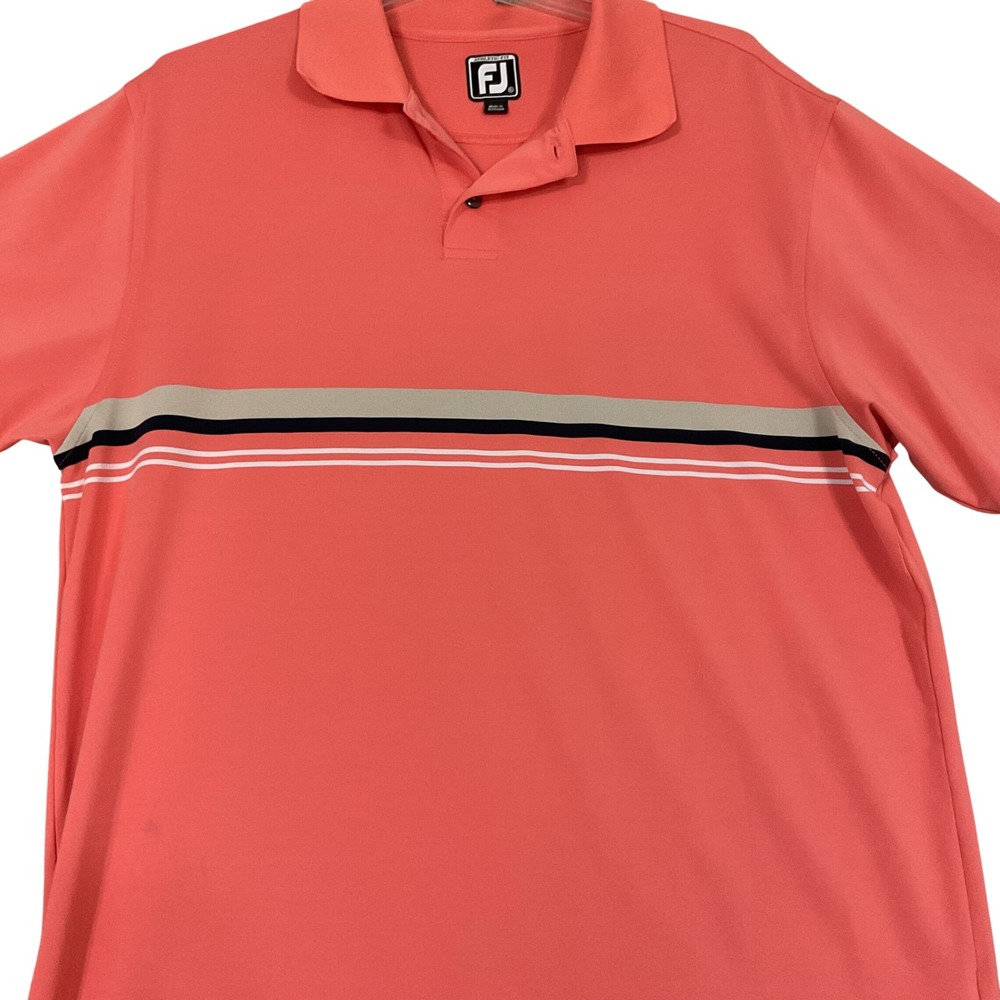 FootJoy Polo Shirt SZ XL Coral Athletic Fit Striped Chest Performance